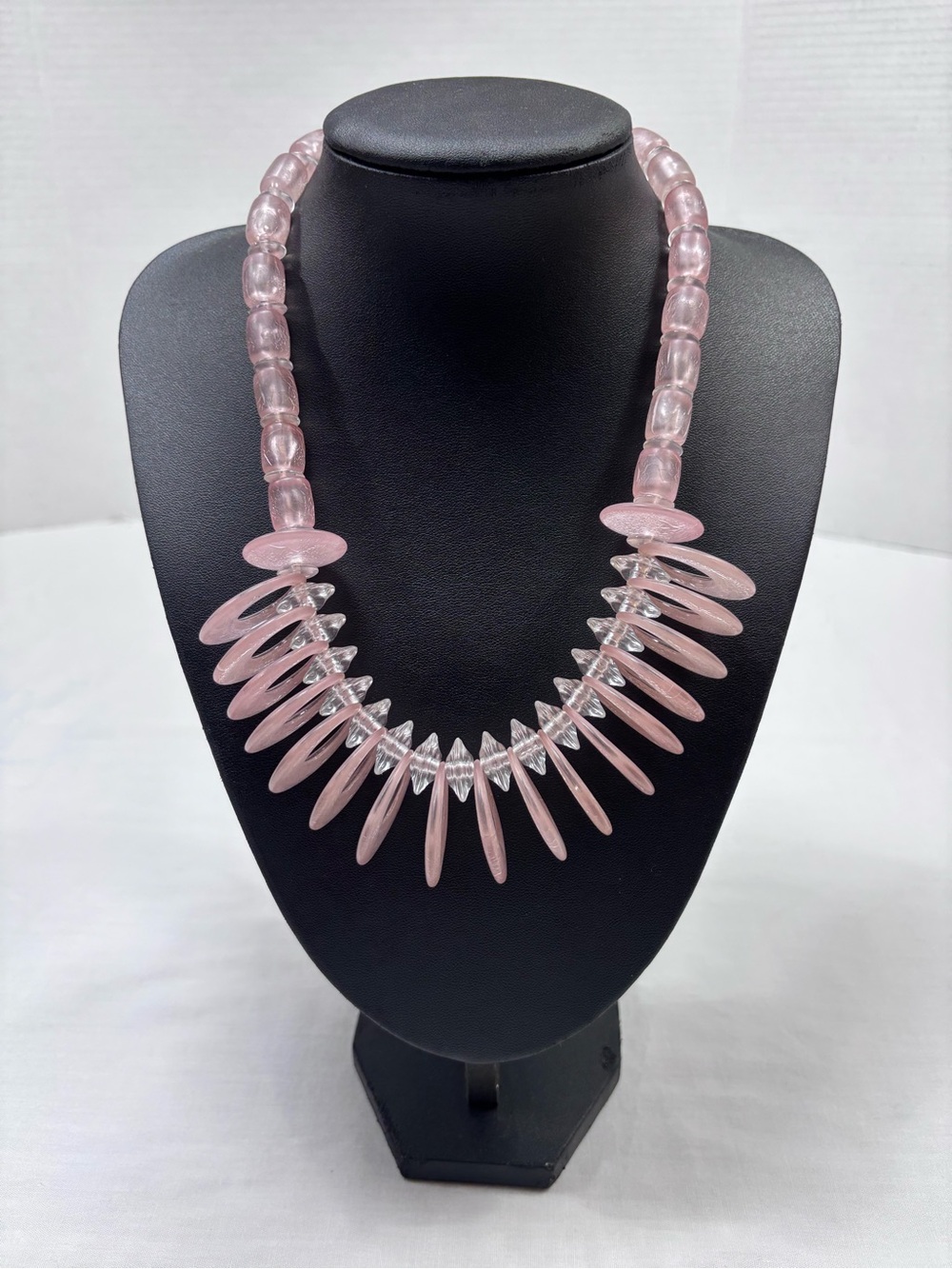 Vintage Frosted Pink Statement Necklace Chunky Lucite Resin Collar
